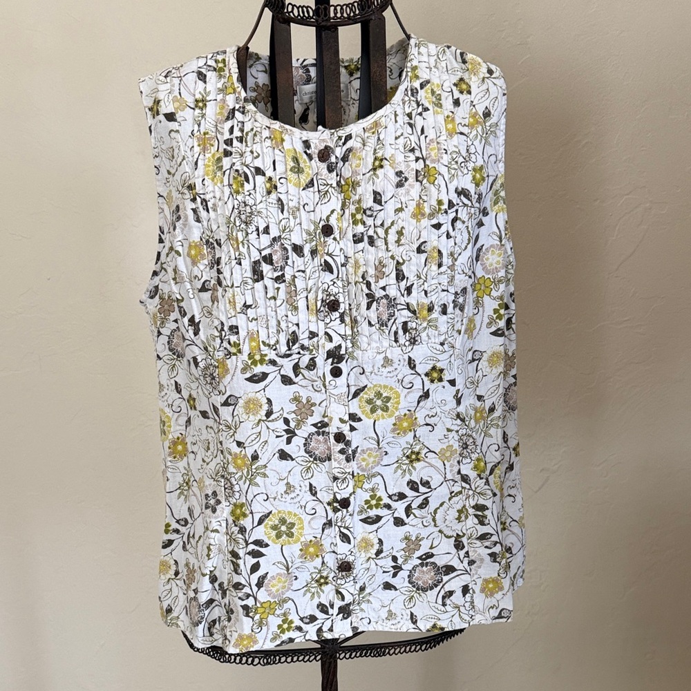 Christopher & Banks Floral Button-Down Blouse - White and Yellow